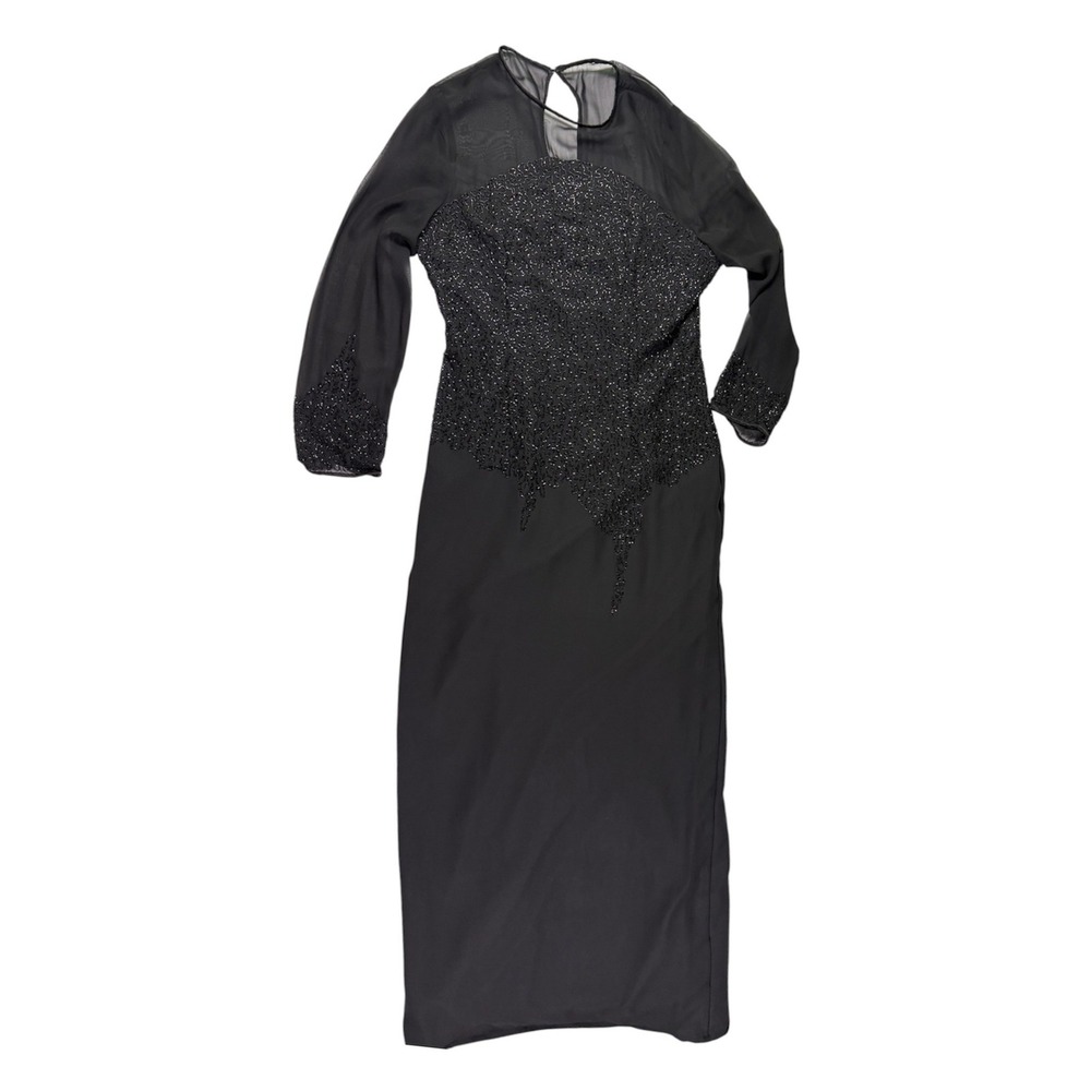 Vintage JMD New York Silk Maxi Dress S Black Beaded Sheer Evening Gown Formal - Picture 7 of 8